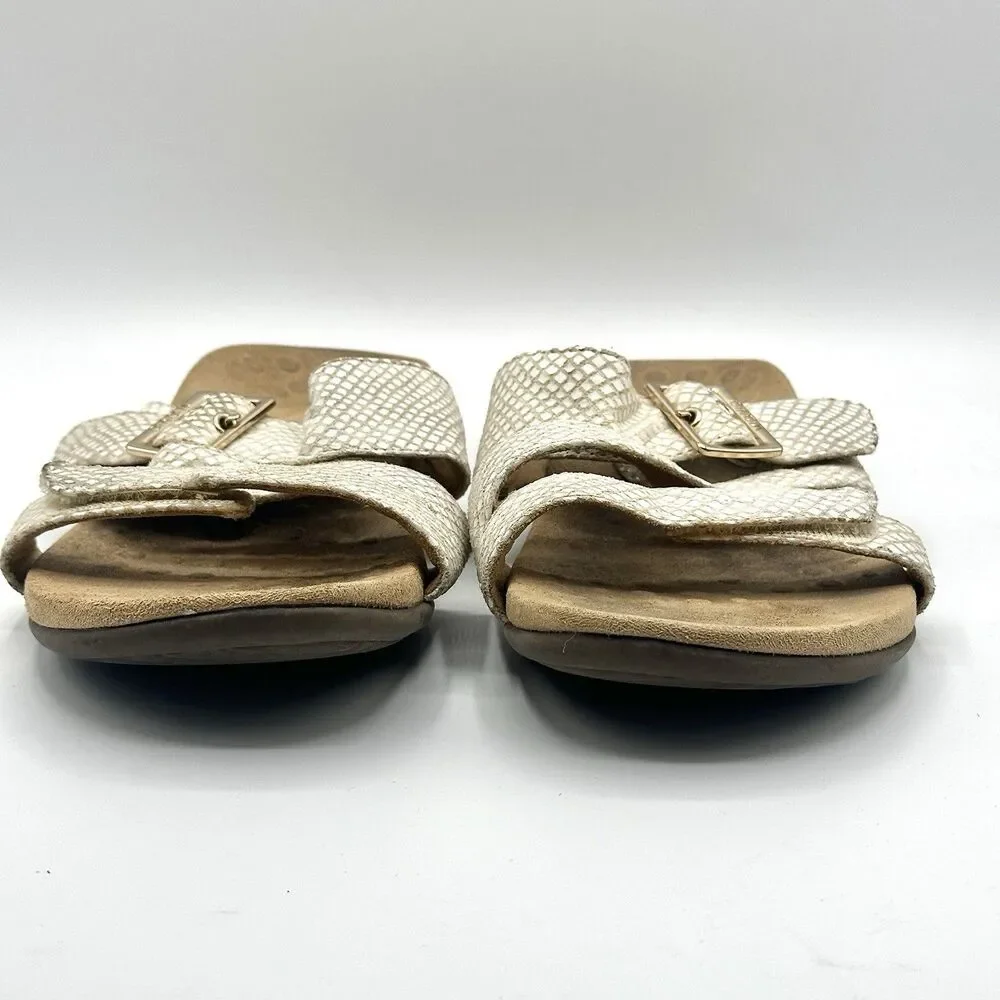 Vionic Skylar Snakeskin Cream Adjustable Orthotic Slide Sandals Womens Size 8